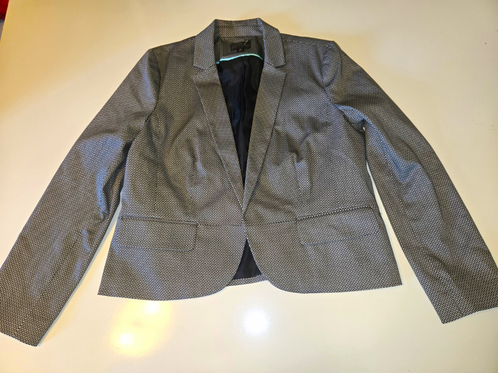 Worthington Women’s Blazer Size 18 Black White Geometric Stretch Lined Career